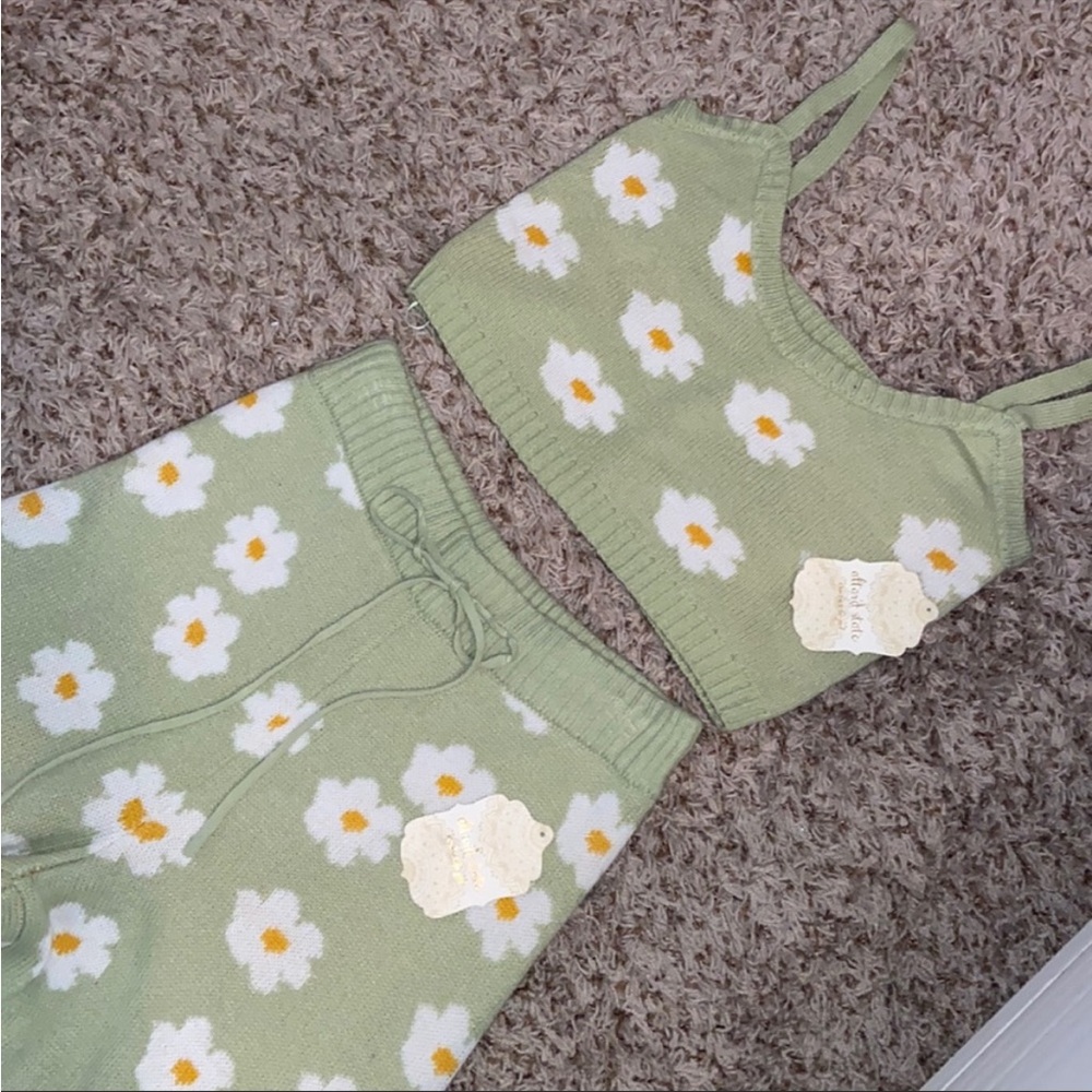 2 Piece Altar’d State Floral Knit Joggers and Cropped Tank Top